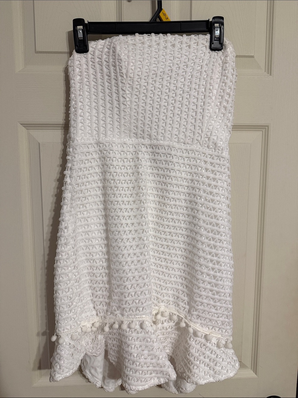 Hello Molly White Strapless Pom-Pom Hem Skater Skirt